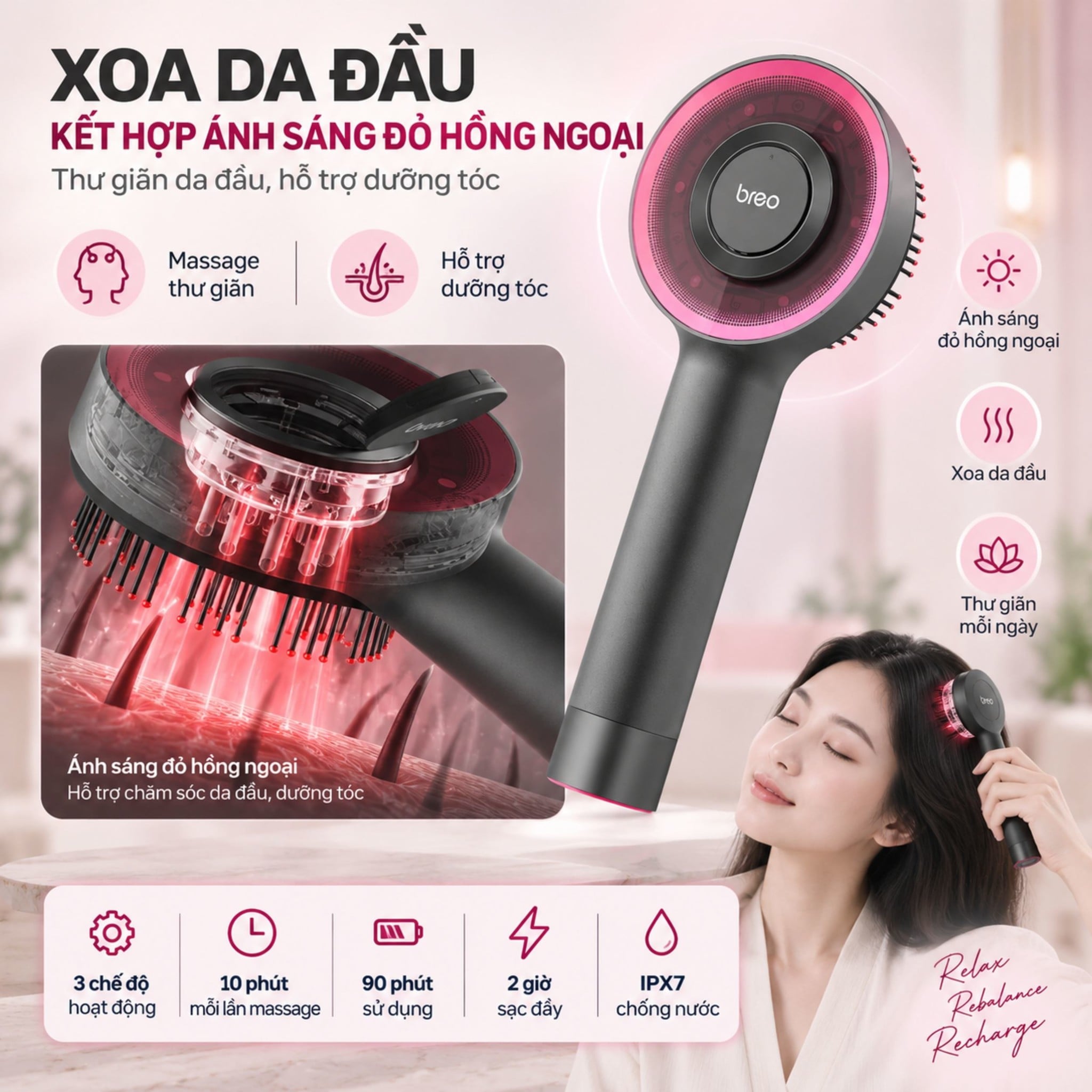 Lược điện massage Breo Scalp 3