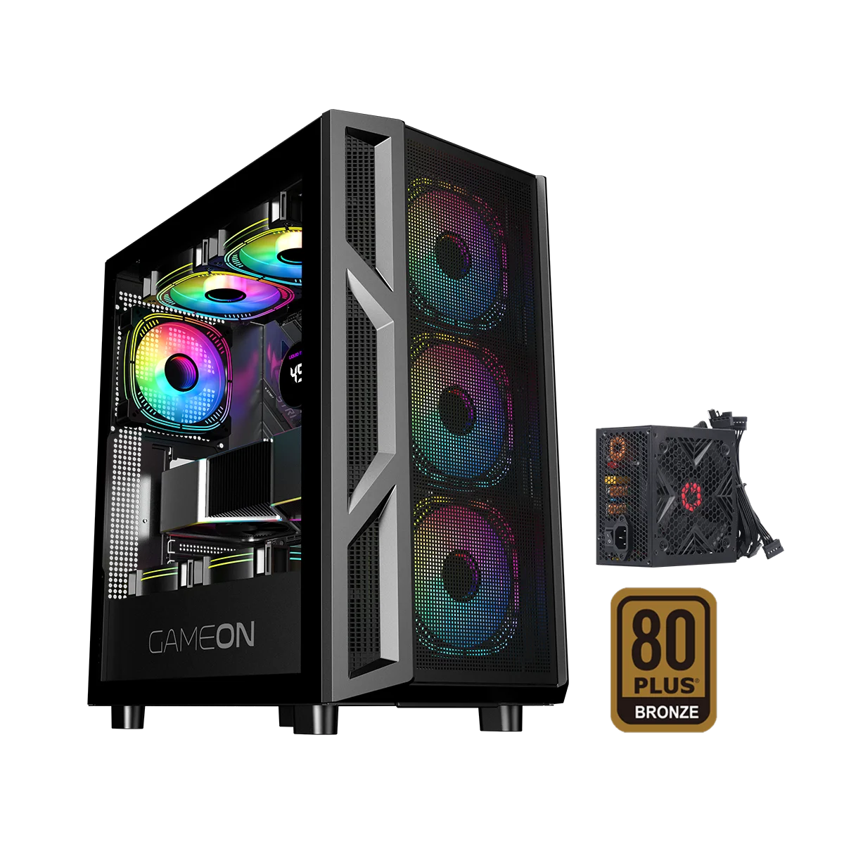 Vỏ Case Gaming Mid Tower GAMEON Trident IV-M POWERFORGE Series – Màu đen với Bộ nguồn 750W 80+ Bronze và 4 quạt ARGB