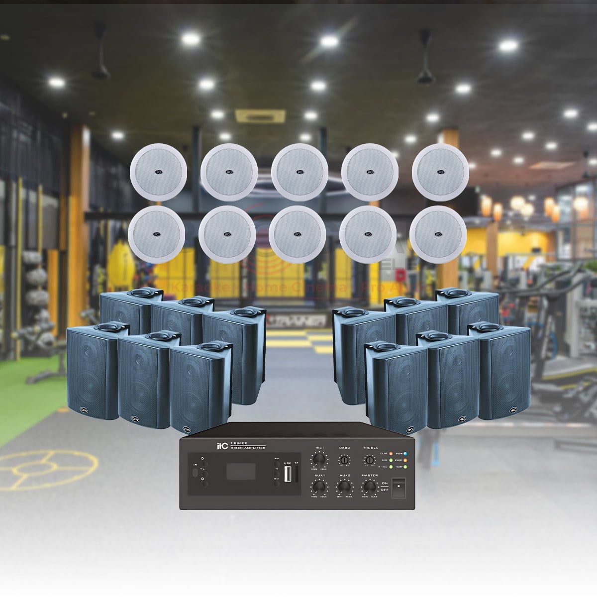 Combo Âm Thanh Phòng Gym, yoga, Spa trên 200m2 (ITC T-B240E, ITC T-775P, ITC T205B)