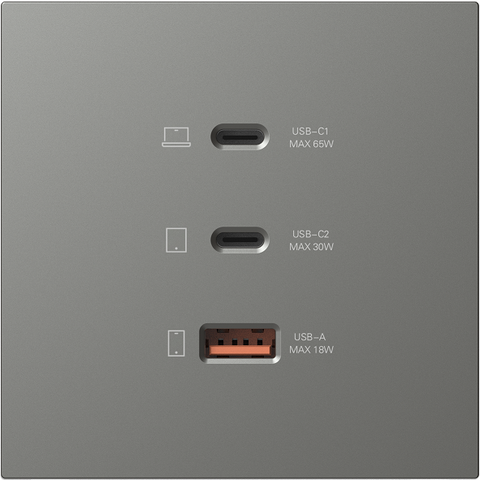 M7 AIR- Bộ ổ USB(5V 2.4A)+TYPE-C(65W) (Platinum Grey) Simon 66E722-6Q