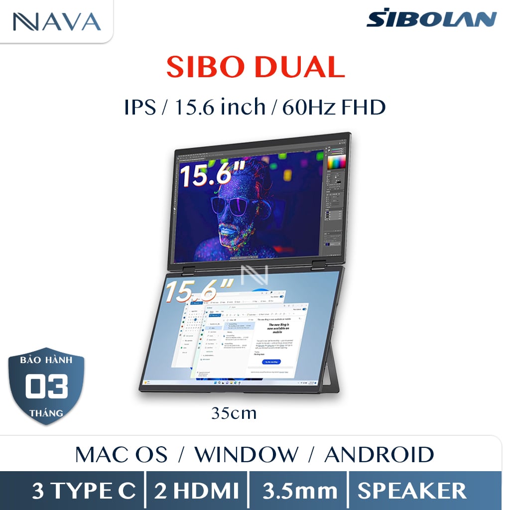 Ảnh minh họa Màn hình đôi SIBOLAND cảm ứng IPS 60Hz 1