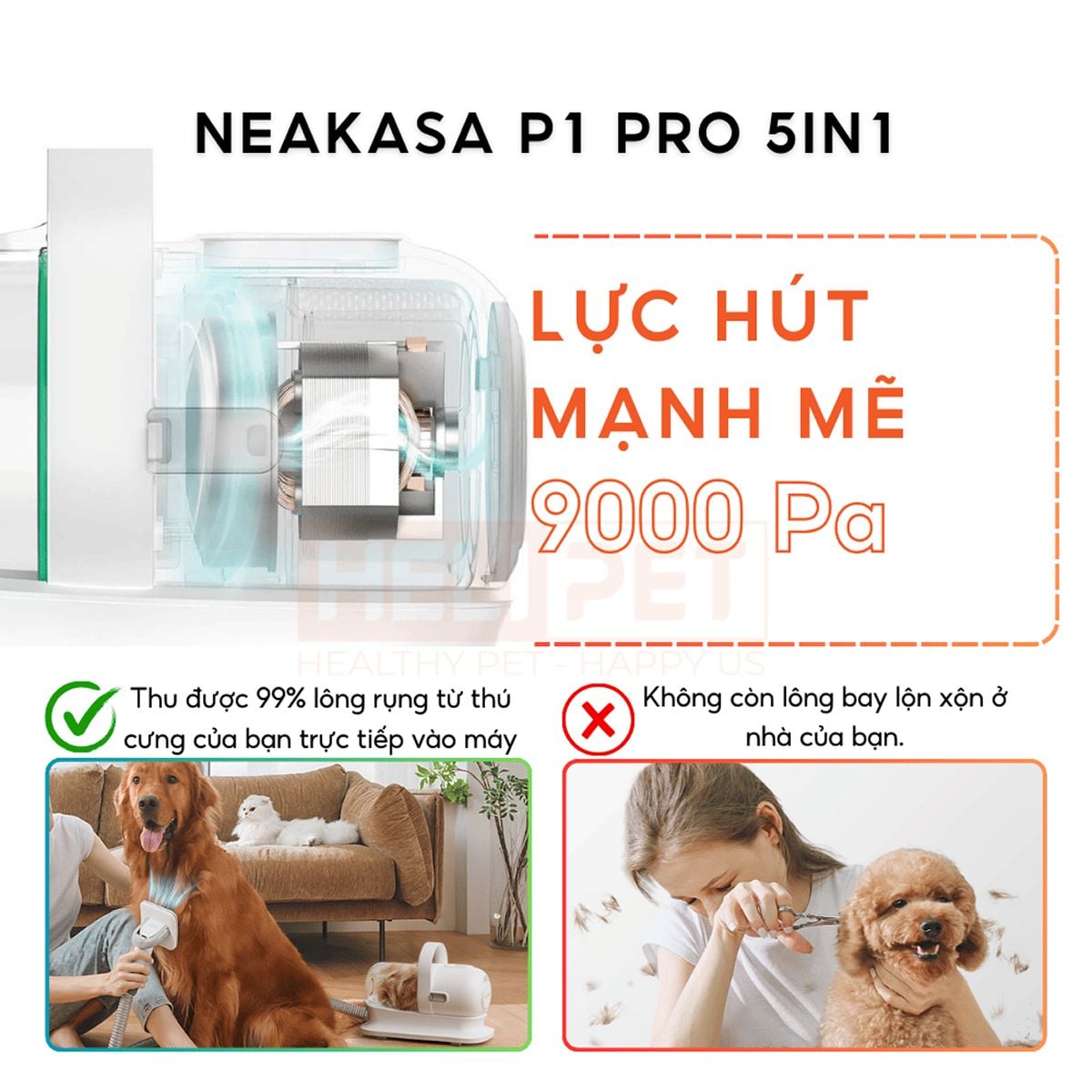 Ảnh minh họa Máy chải hút lông chó mèo Neakasa P1 Pro 5-in-1 Pet Grooming Vacuum 2