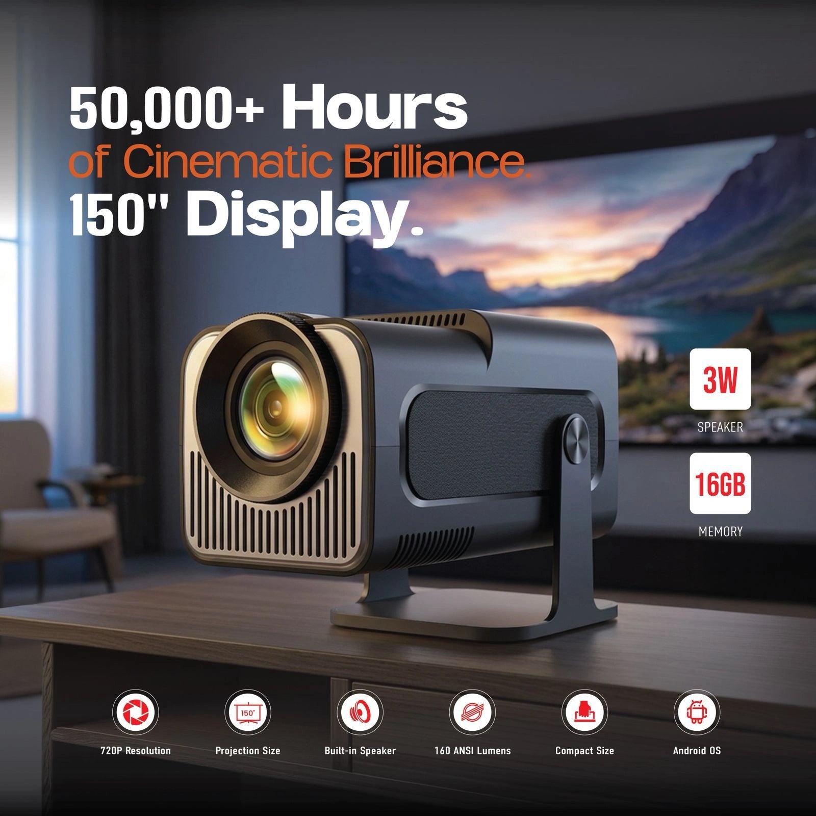 Ảnh minh họa Máy chiếu Android PowerO+ Vector Beam với 160ANSI Lumens 1