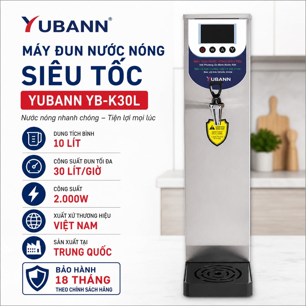 Máy đun nước nóng tự động Yubann YB-K30L