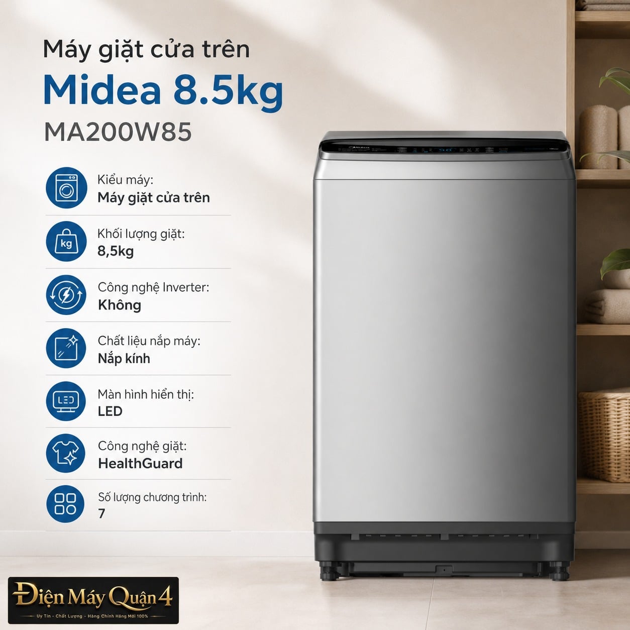 Máy giặt cửa trên Midea 8.5kg MA200W85