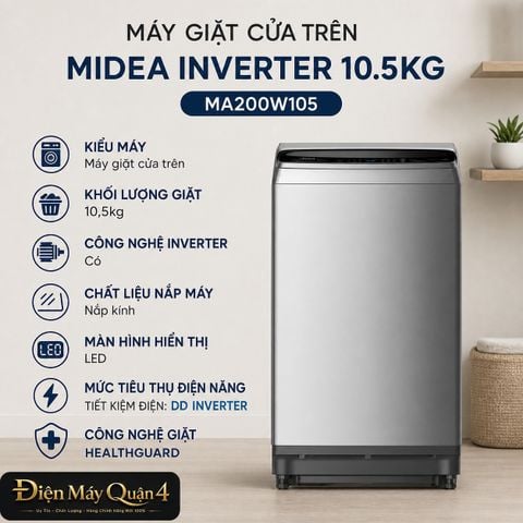 Máy giặt cửa trên Midea Inverter 10.5kg MA200W105
