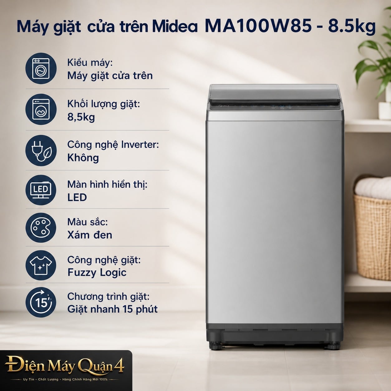 Máy giặt cửa trên Midea MA100W85 8.5kg