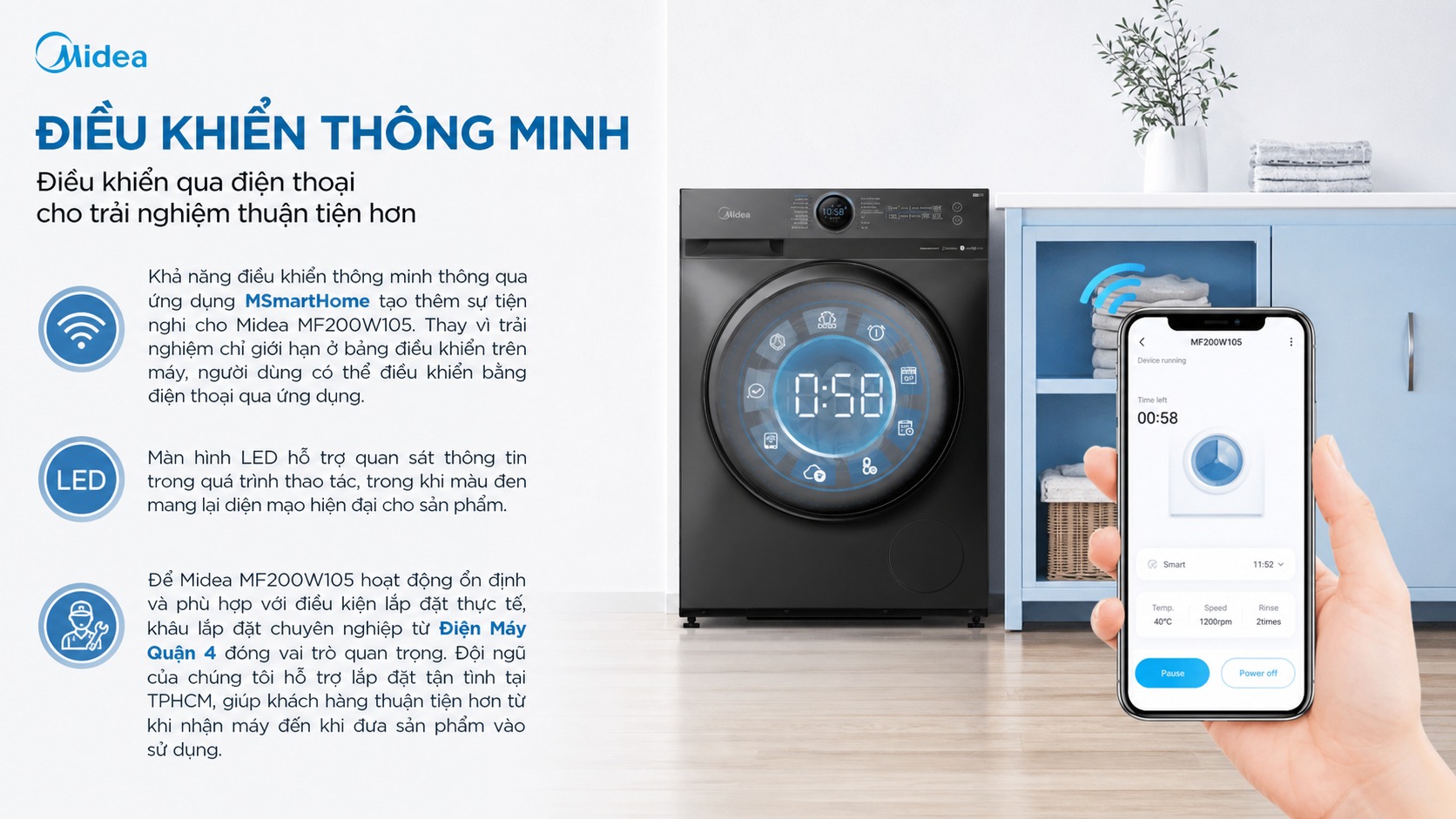 Ảnh minh họa Máy giặt cửa trước Midea Inverter 10.5kg MF200W105 1