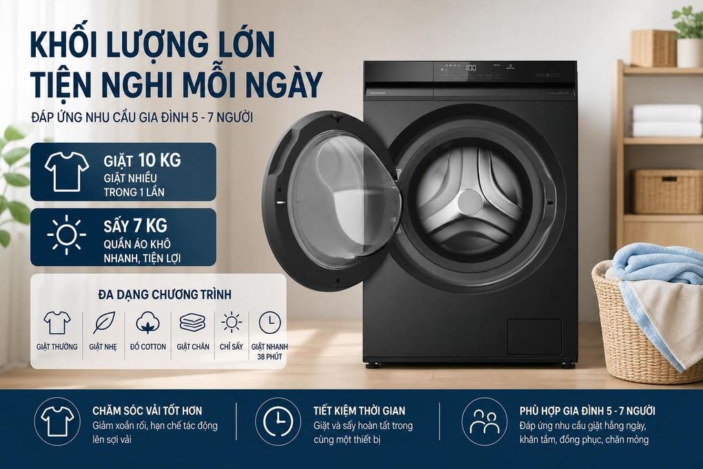 Ảnh minh họa Máy giặt sấy Panasonic Inverter giặt 10 kg - sấy 7 kg NA-S20DG1BVT 3