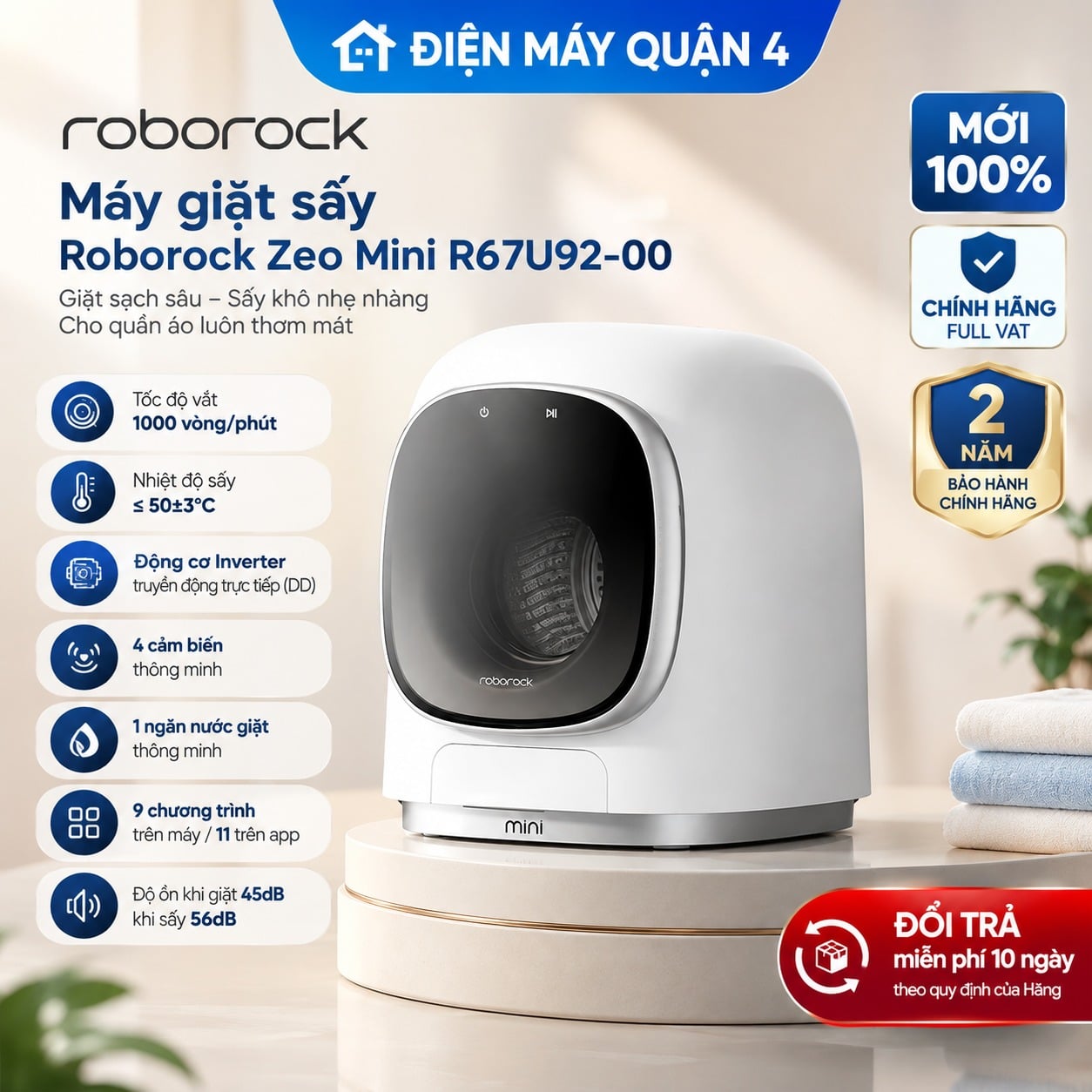 Máy giặt sấy Roborock Zeo Mini R67U92-00