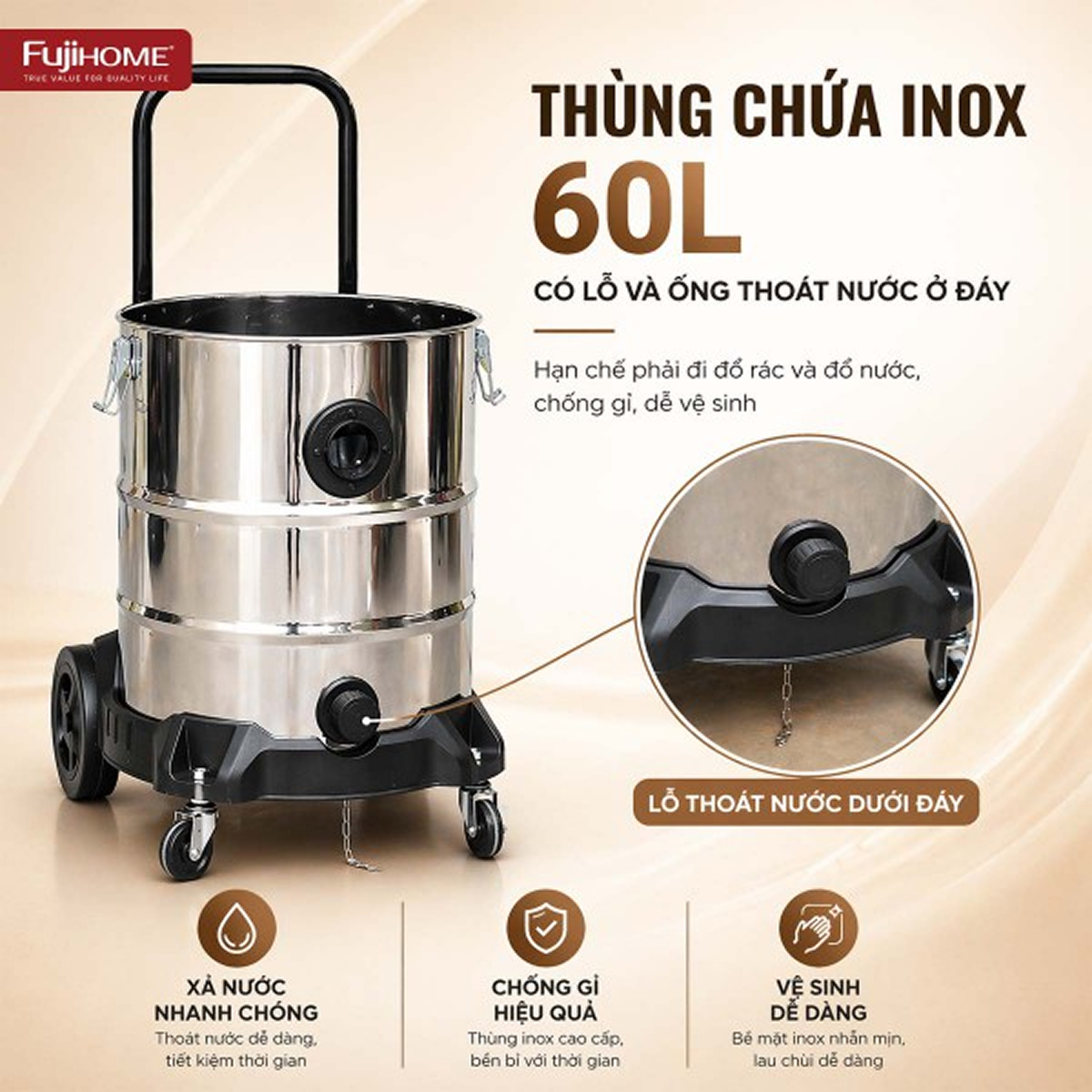 Ảnh minh họa Máy hút bụi công nghiệp Fujihome VC60N 2