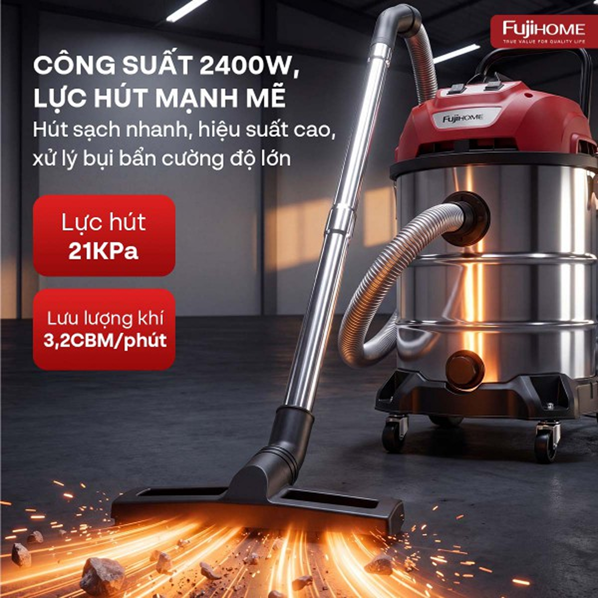 Ảnh minh họa Máy hút bụi công nghiệp Fujihome VC60N 3