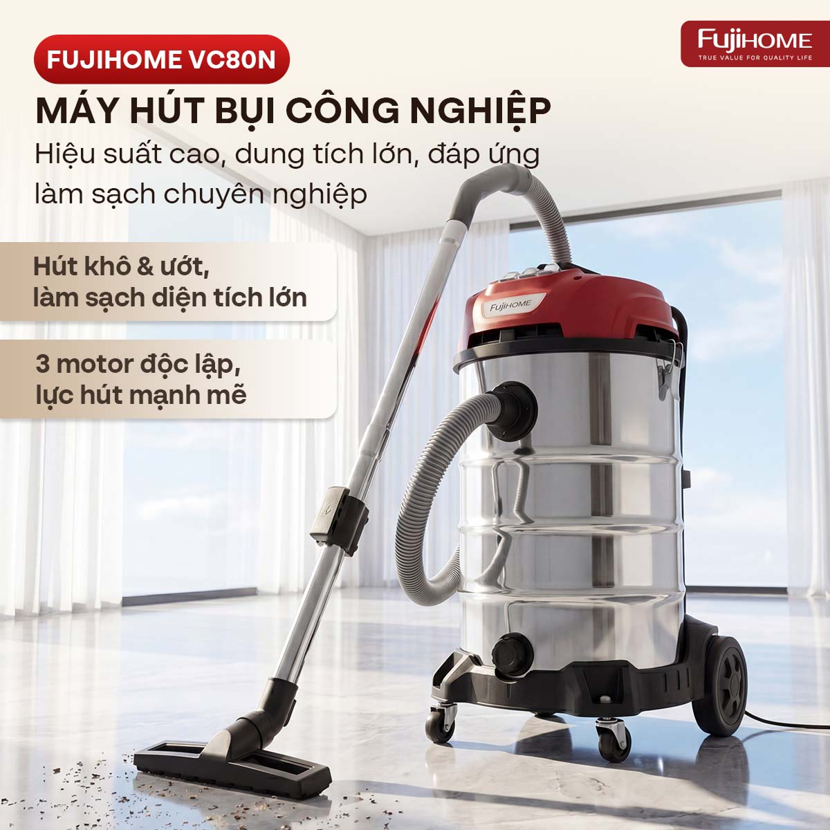 Ảnh minh họa Máy hút bụi công nghiệp Fujihome VC80 1