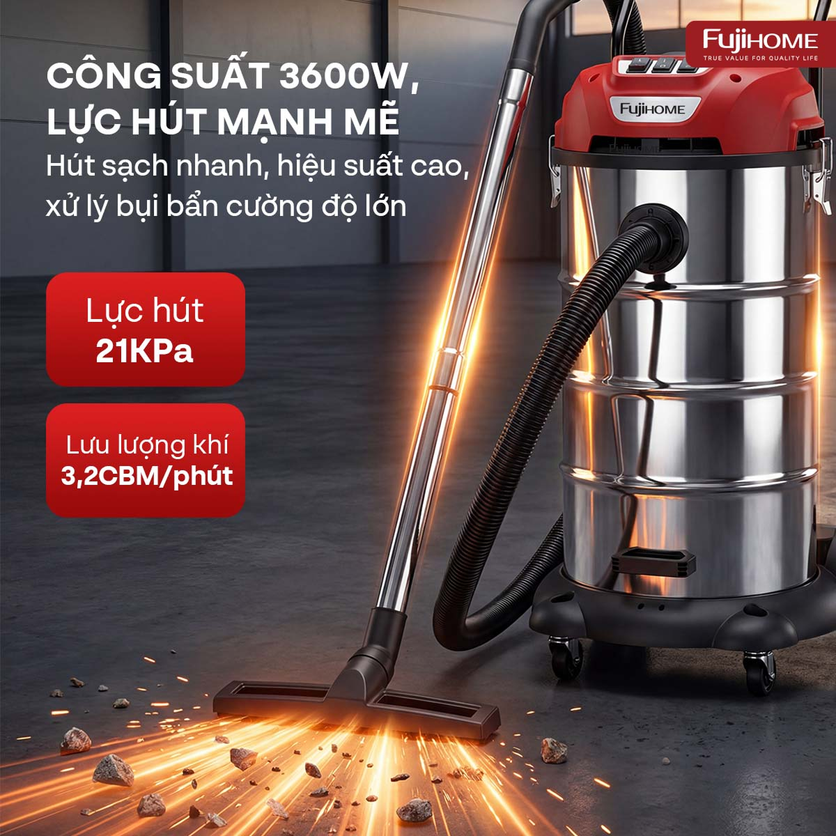 Ảnh minh họa Máy hút bụi công nghiệp Fujihome VC90 3