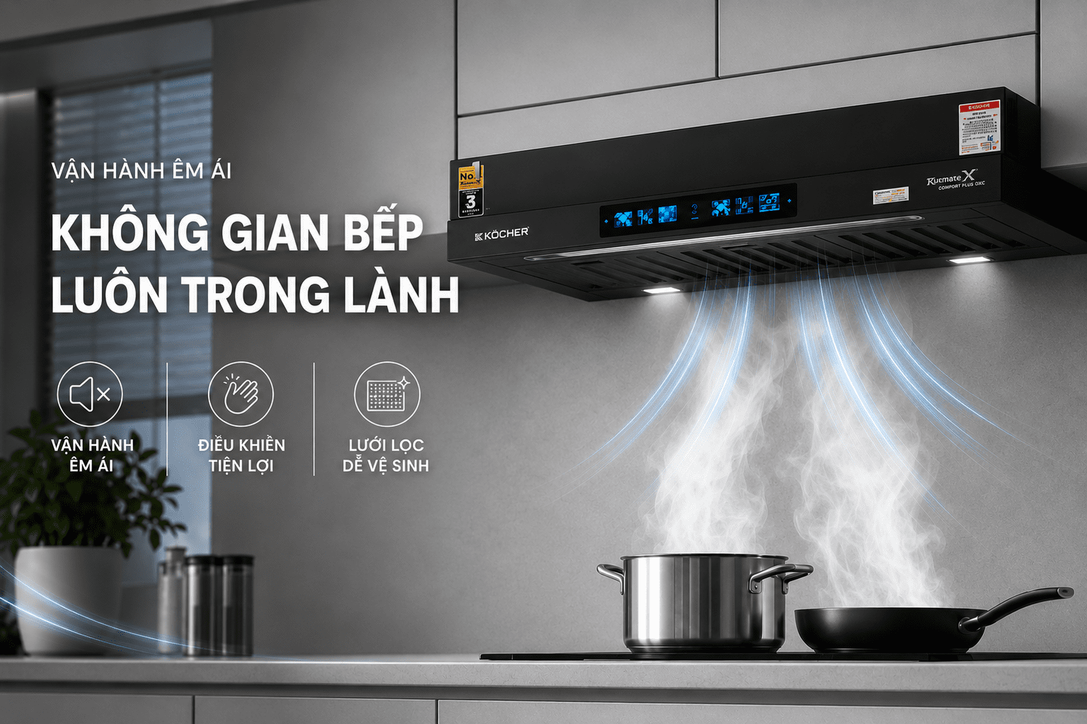 Máy hút mùi âm tủ Kocher 3D X3D-350D AUTO CLEAN