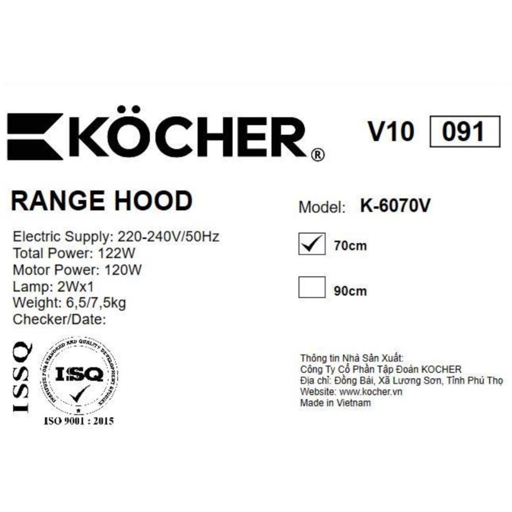 Ảnh minh họa Máy hút mùi âm tủ Kocher K-6070V 2