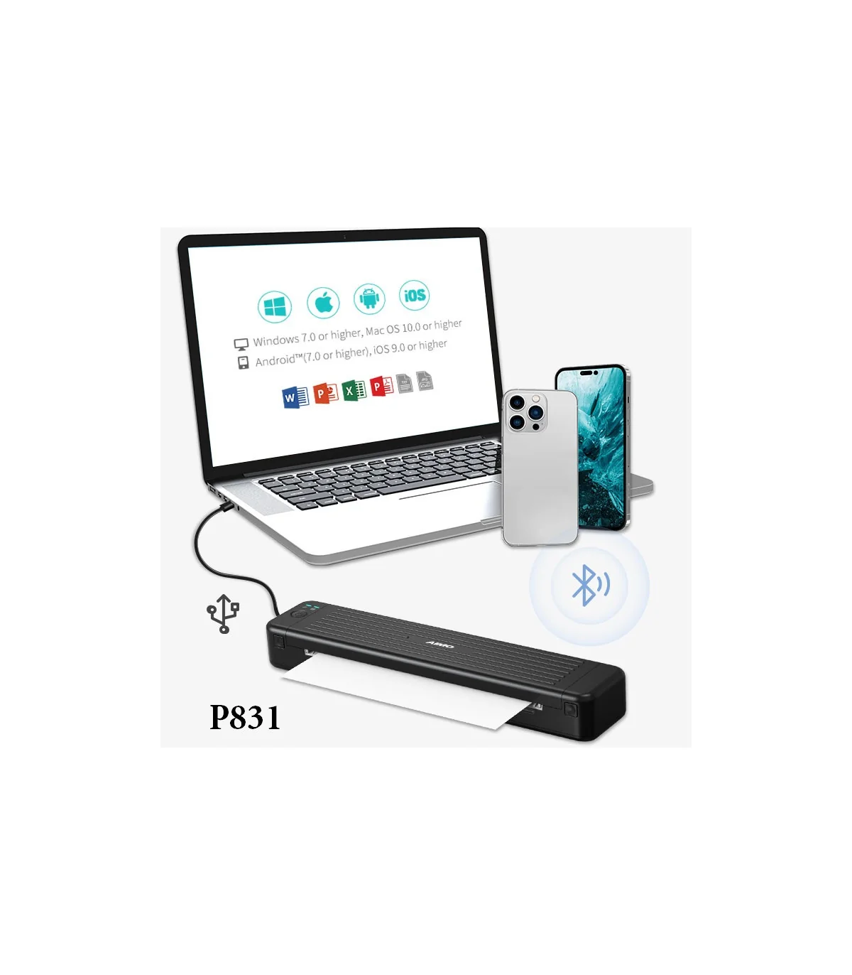 Ảnh minh họa Máy in di động P831 (A4, giấy thường, in ribbon, Bluetooth/USB-C) 1