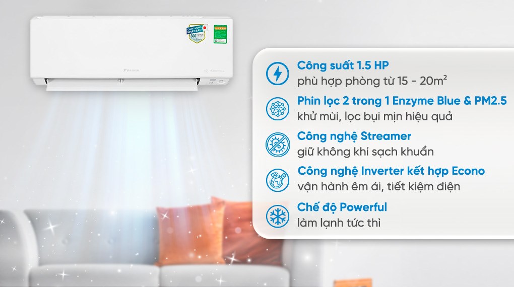 Máy lạnh 2 chiều Daikin Inverter 1.5 HP FTHF35XVMV