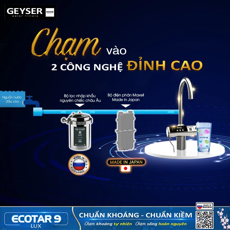Ảnh minh họa Máy lọc nước ion kiềm giàu hydro Geyser Ecotar 9 Lux 3