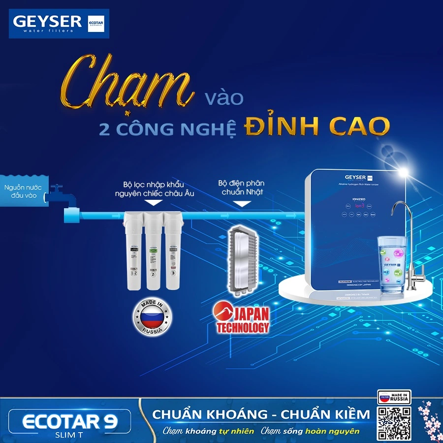 Ảnh minh họa Máy lọc nước ion kiềm giàu hydro Geyser Ecotar 9 Slim T 2