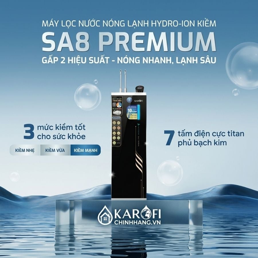 Ảnh minh họa Máy lọc nước nóng lạnh Hydro-ion Kiềm Karofi SA8 chất lượng 1