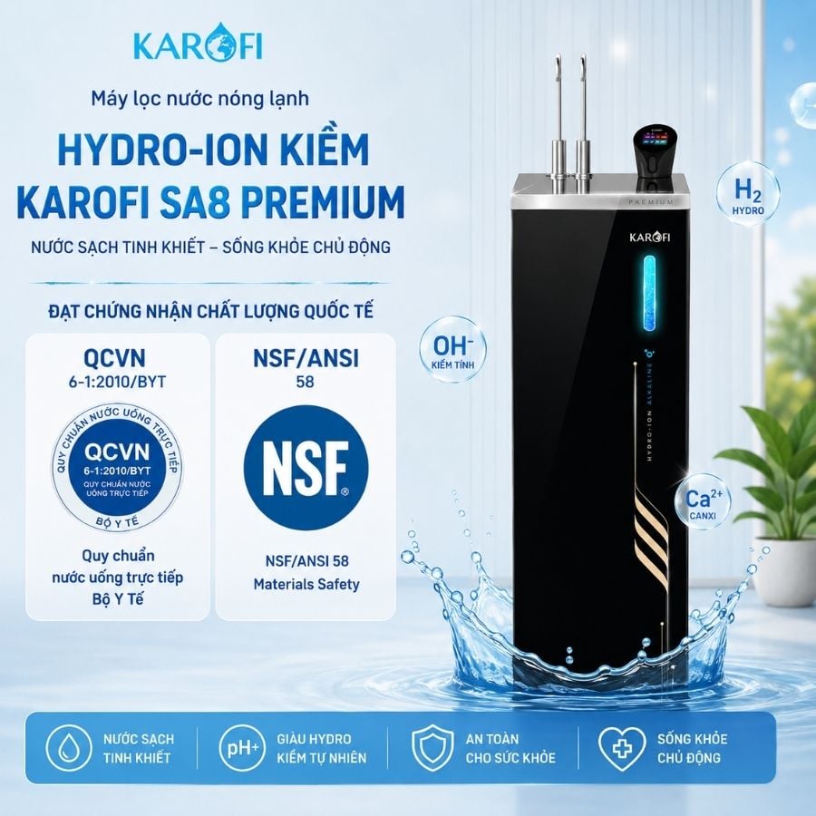Ảnh minh họa Máy lọc nước nóng lạnh Hydro-ion Kiềm Karofi SA8 chất lượng 2