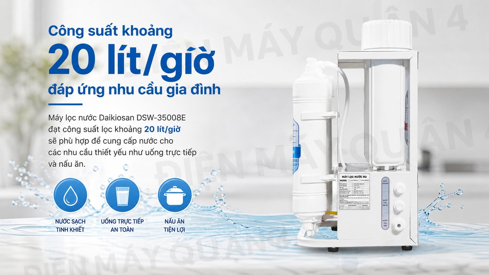 Ảnh minh họa Máy lọc nước RO để gầm không vỏ tủ Daikiosan DSW-35008E 2