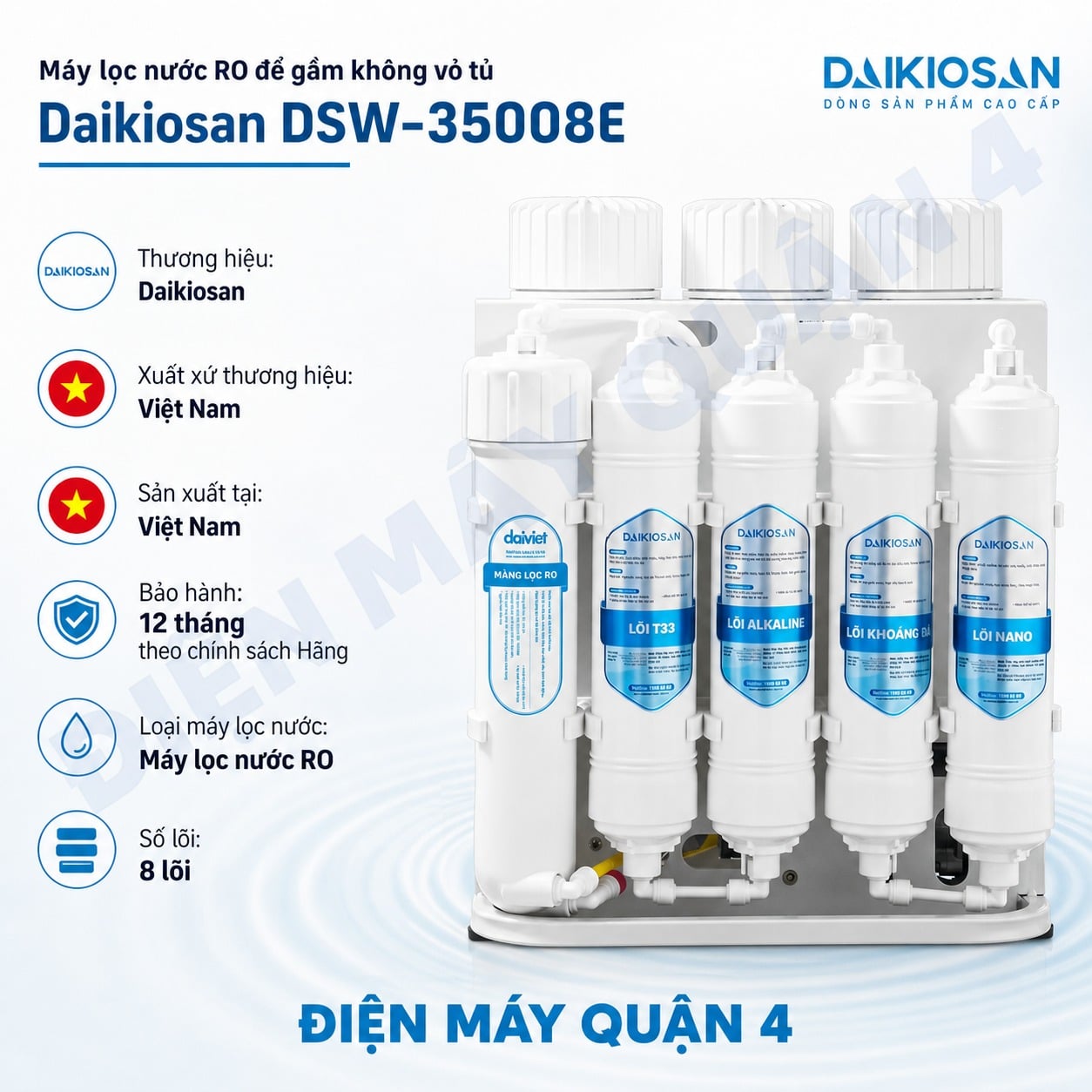 Máy lọc nước RO để gầm không vỏ tủ Daikiosan DSW-35008E