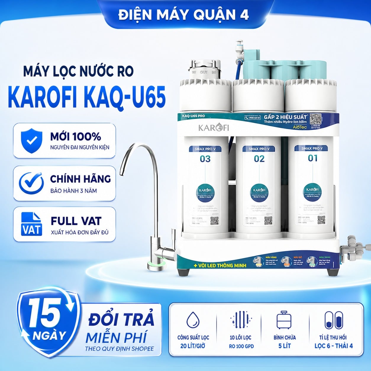 Máy lọc nước RO Karofi KAQ-U96 Pro