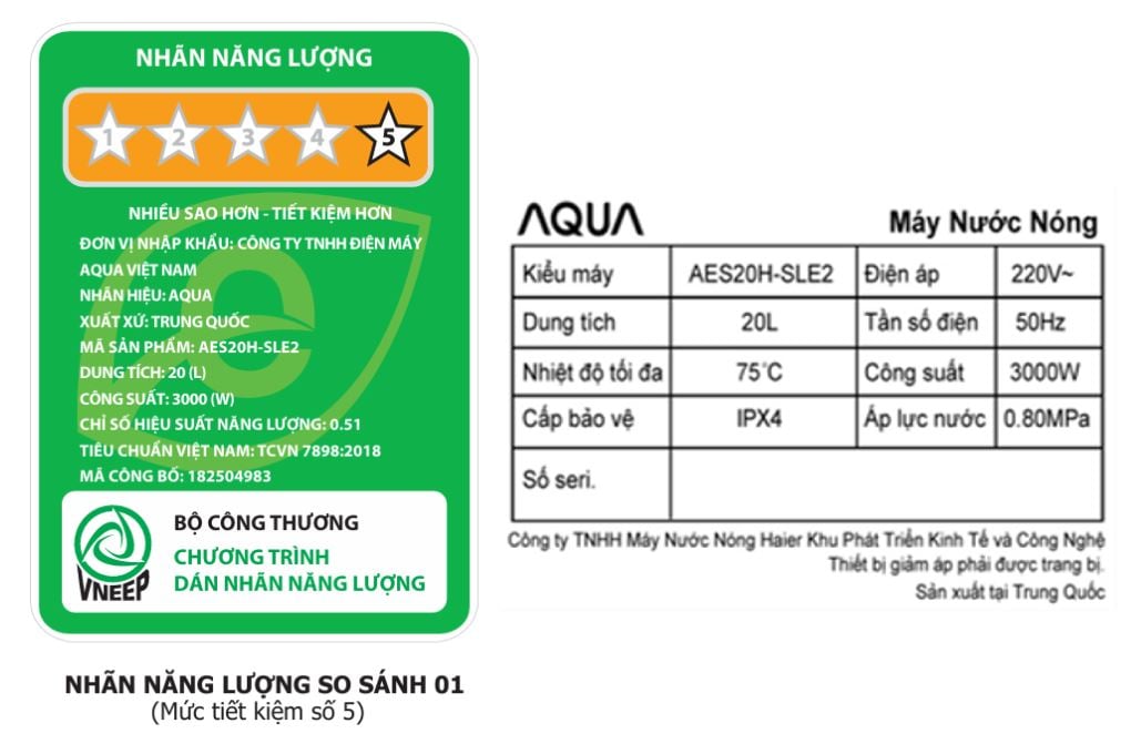 Ảnh minh họa Máy nước nóng gián tiếp AQUA 20 lít 3000W AES20H-SLE2 3