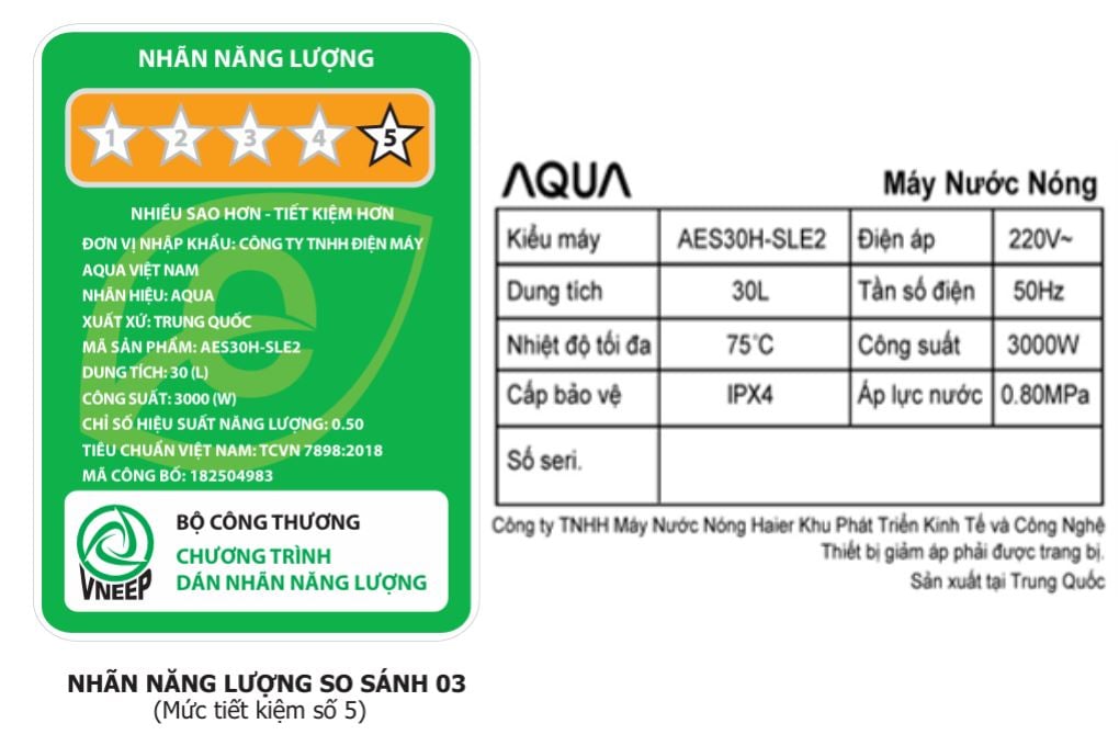 Ảnh minh họa Máy nước nóng gián tiếp AQUA 30 lít 3000W AES30H-SLE2 3