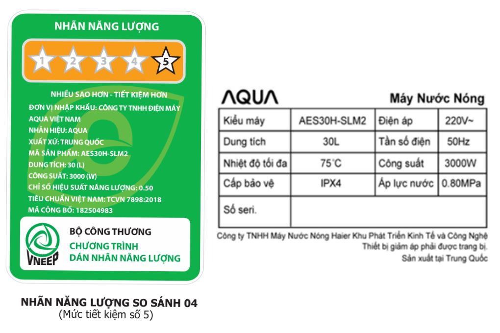 Ảnh minh họa Máy nước nóng gián tiếp AQUA 30 lít 3000W AES30H-SLM2 3