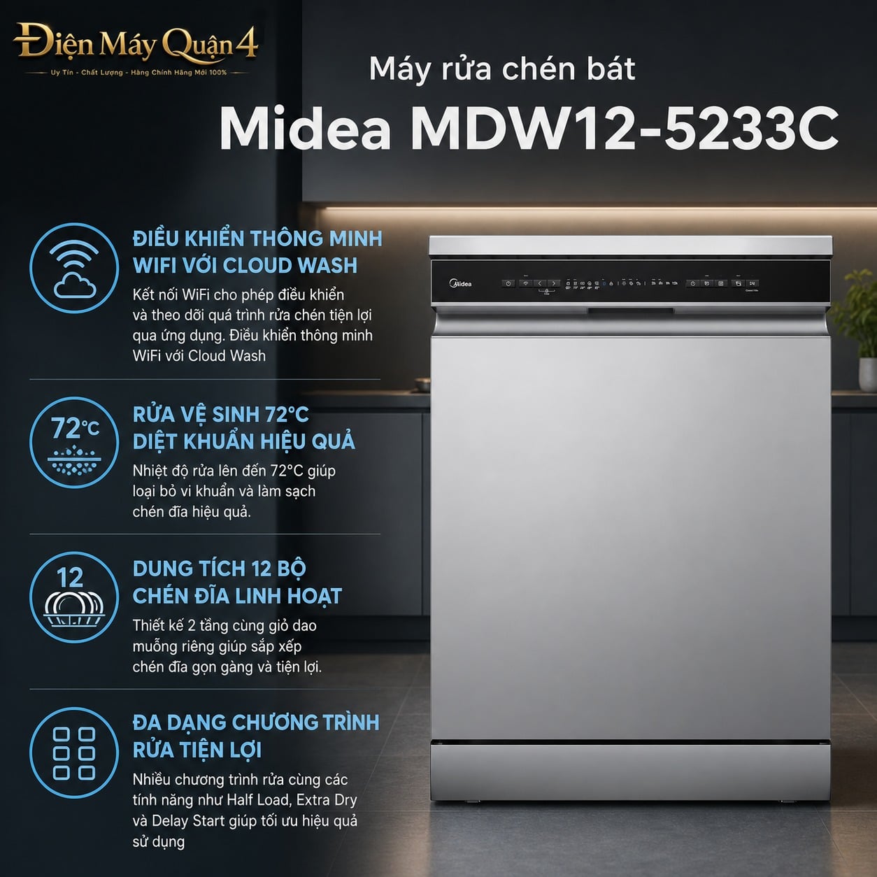 Máy rửa chén bát Midea MDW12-5233C