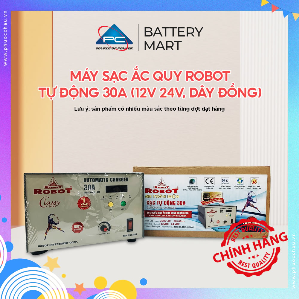 Ảnh minh họa Máy sạc ắc quy robot tự động 30A (12V-24V, Dây đồng) 1