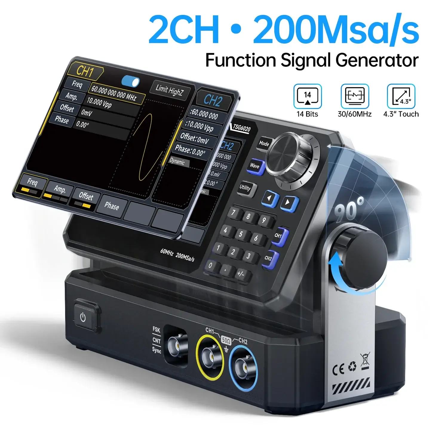 Máy tạo tín hiệu FNIRSI® TSG6020 2CH 200MSa/s Function Signal Generator