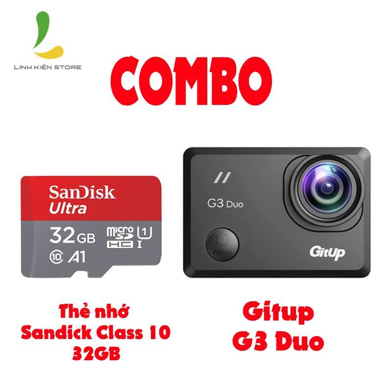 Combo Camera Hành Trình GITUP G3 DUO Và Thẻ Nhớ SANDISK ULTRA A1 CLASS 10 32GB