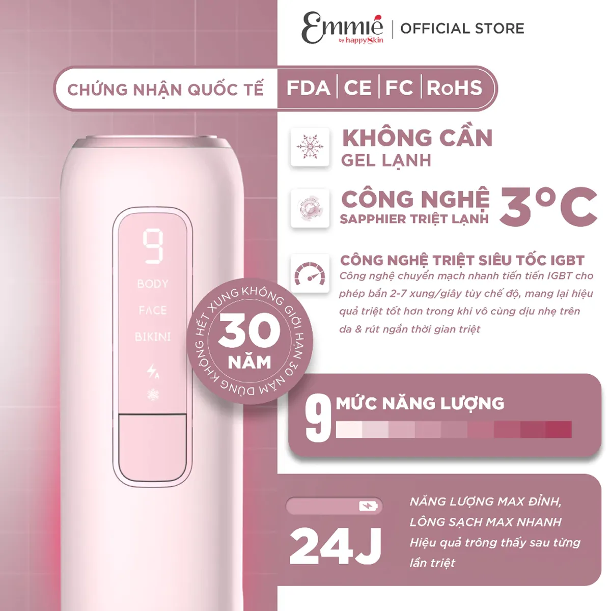 Ảnh minh họa Máy triệt lông lạnh Emmié IPL Therapy Device For Hair Removal EM520 Sapphire ICE Unlimited 2
