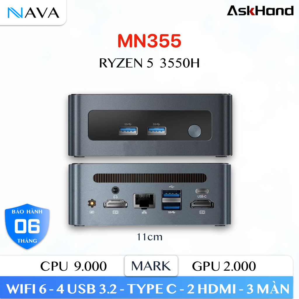 Mini PC AskHand MN355 - 2 khe DDR4, 2 khe M.2