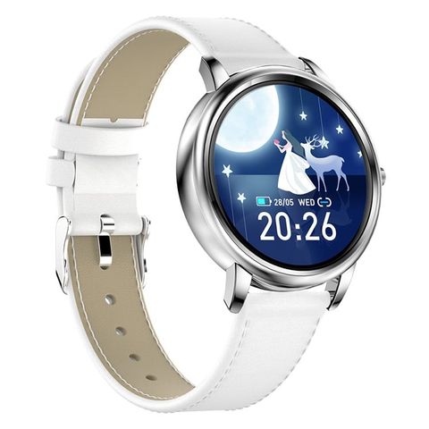 MK20 Leather Strap Silver – Đồng hồ thông minh màn hình IPS 1.09 inch, IP67, đa chức năng