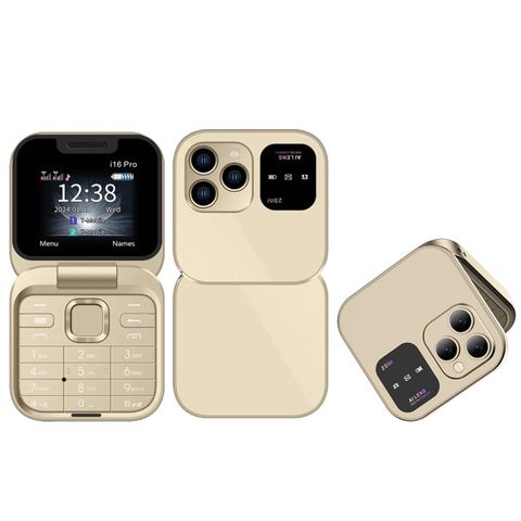 Điện thoại nắp gập mini SERVO i16 Pro Vàng – 1,77 inch, 2 SIM, Bluetooth & FM