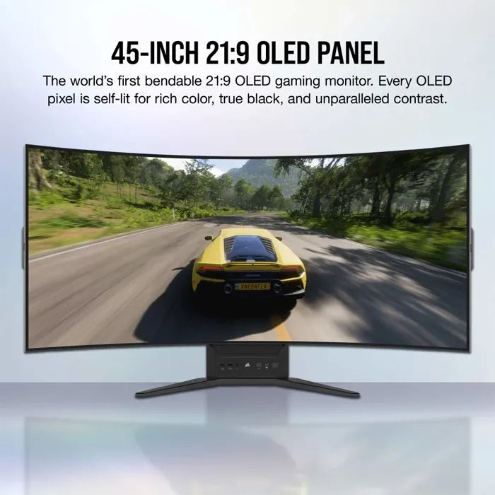 Ảnh minh họa Màn hình gaming OLED UltraWide Corsair Xeneon Flex 45WQHD240 45 inch có thể uốn cong – WQHD 3440x1440, 240Hz, 0.03ms 2