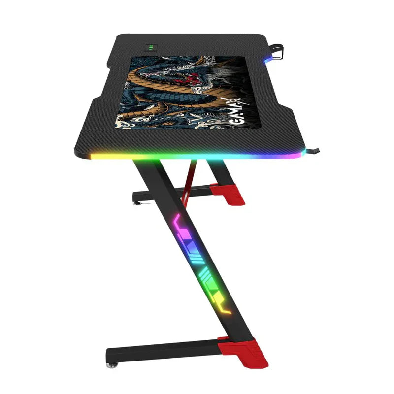 Ảnh minh họa Bàn gaming Gamax D2501 RGB 3 cạnh vân sợi carbon kèm tấm lót chuột - Đen 1