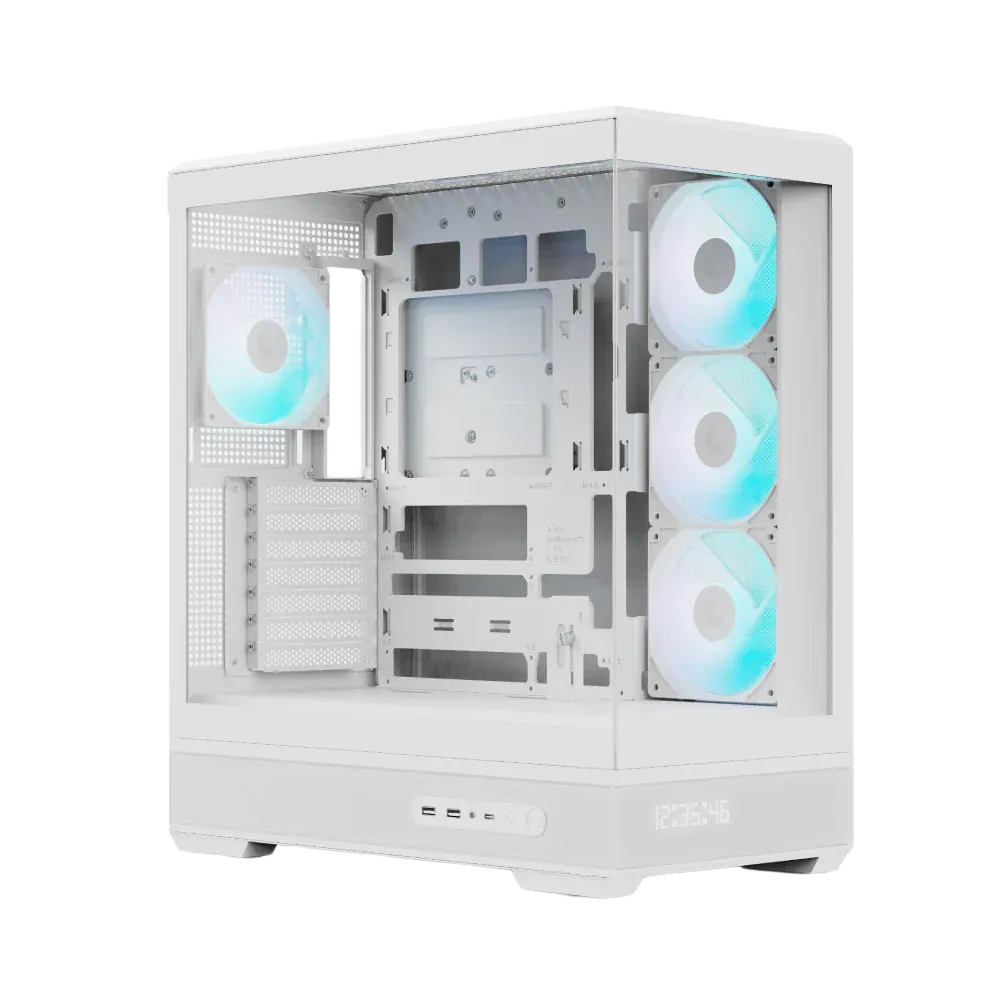 Vỏ case Gaming Mid-Tower Aerocool P500B Digi v1 với màn hình LED kỹ thuật số - Trắng