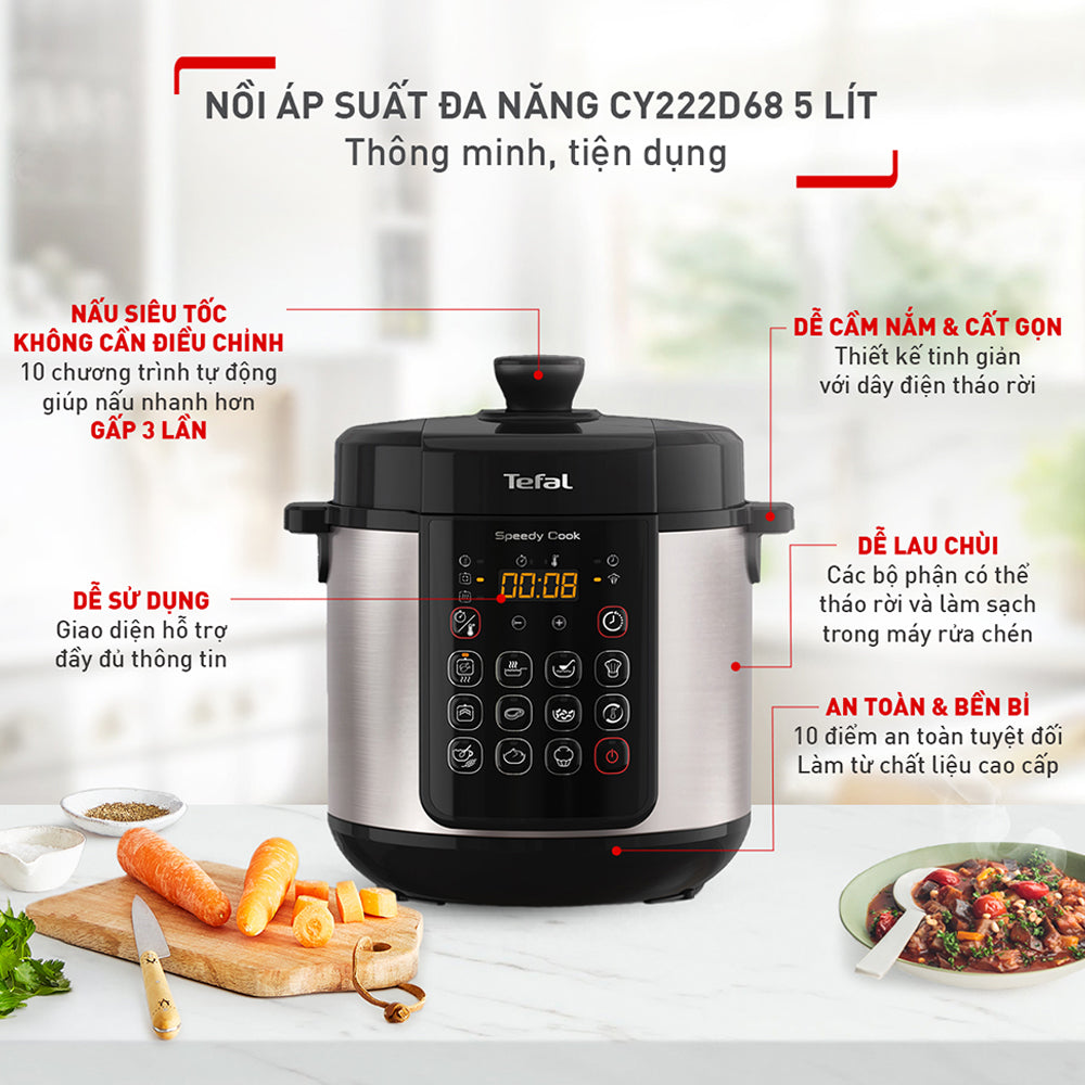 Ảnh minh họa Nồi áp suất điện đa năng Tefal Speedy Cook 5L CY222D68 1