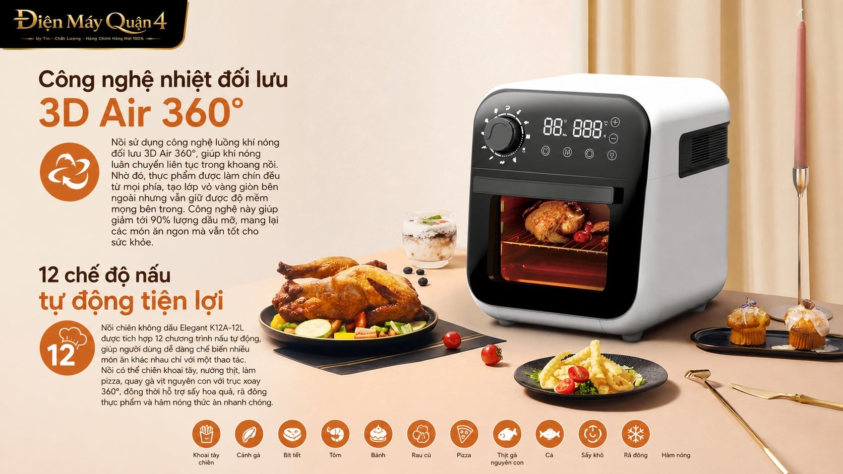 Ảnh minh họa Nồi chiên không dầu Elegant K12A-12L 3