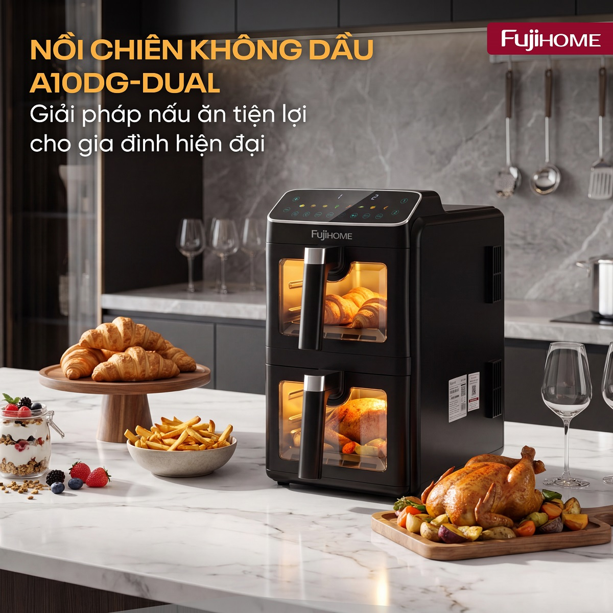 Ảnh minh họa Nồi chiên không dầu Fujihome A10DG-DUAL 3