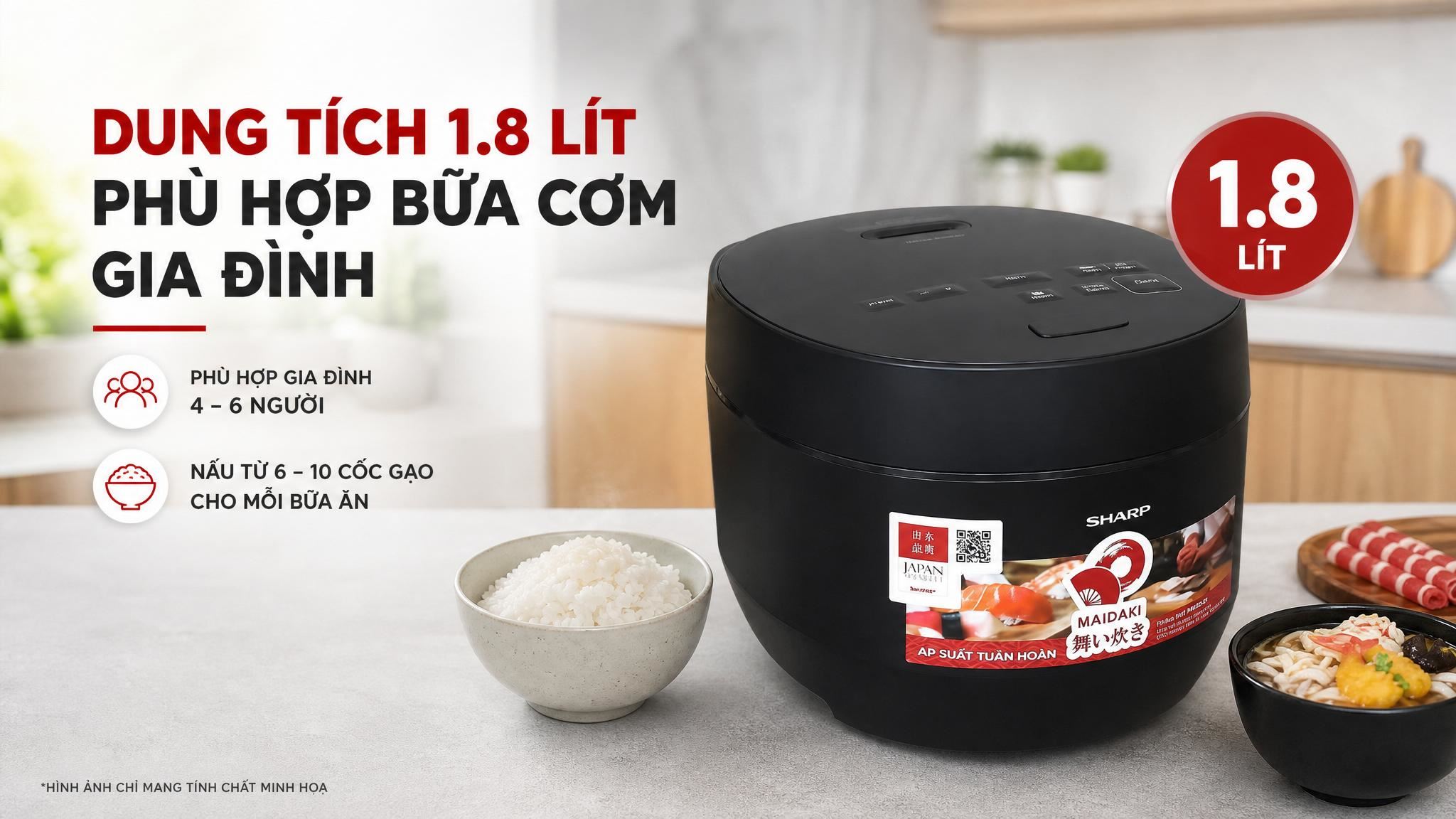 Ảnh minh họa Nồi cơm điện tử áp suất Sharp 1.8 lít KS-TW181V-B 3