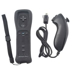  Điều khiển từ xa Wii không dây GamePad Màu Đen – Tích hợp loa, kèm vỏ silicone chống trượt và dây đeo an toàn 