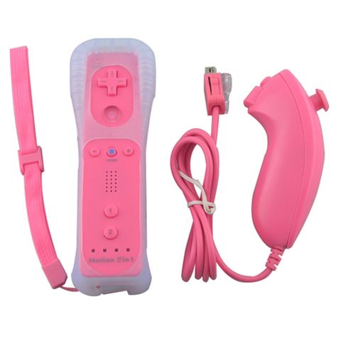 Điều khiển từ xa Wii không dây GamePad Màu Hồng – Tích hợp loa, kèm vỏ silicone chống trượt và dây đeo an toàn