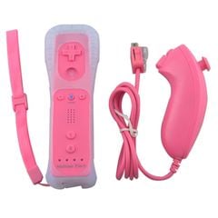  Điều khiển từ xa Wii không dây GamePad Màu Hồng – Tích hợp loa, kèm vỏ silicone chống trượt và dây đeo an toàn 